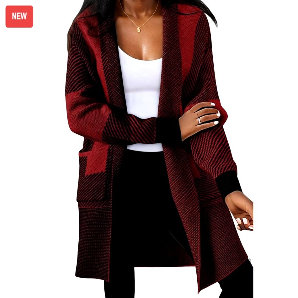 Knit Long Cardigan Sweater Open Front Striped Oversized Chic Casual Outwear